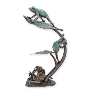Eleganter Bronze Froschbrunnen Skulptur von Fröschen auf Seerosenblättern