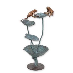 Einzigartige Bronze Froschskulptur Metallskulptur Frösche auf Seerosenbrunnen