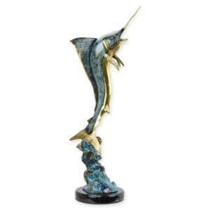 Exquisite Bronze Marlin Skulptur  Glänzende Metallstatue auf Sockel