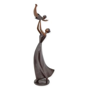 Zeitlose Modernistische Bronzeskulptur Bronzefigur Frau mit Kind