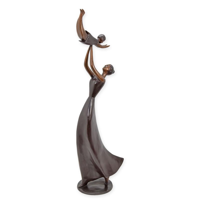 Zeitlose Modernistische Bronzeskulptur Bronzefigur Frau mit Kind 2