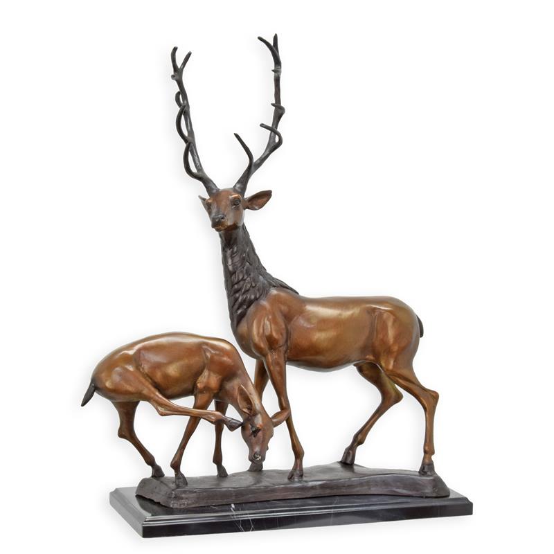 Elegante Bronze Hirschskulptur Kunstvolle Hirschpaar Darstellung mit Geweih 2