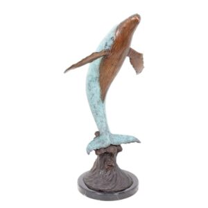 Elegante Bronze Wal Skulptur  Metallische Kunst auf runder Basis