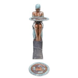 Exquisite Bronze Skulptur Art Deco Sitzende Frau mit Tablett