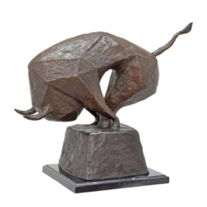 Exklusive Modernistische BronzeBullenskulptur Geometrisches Design auf Sockel