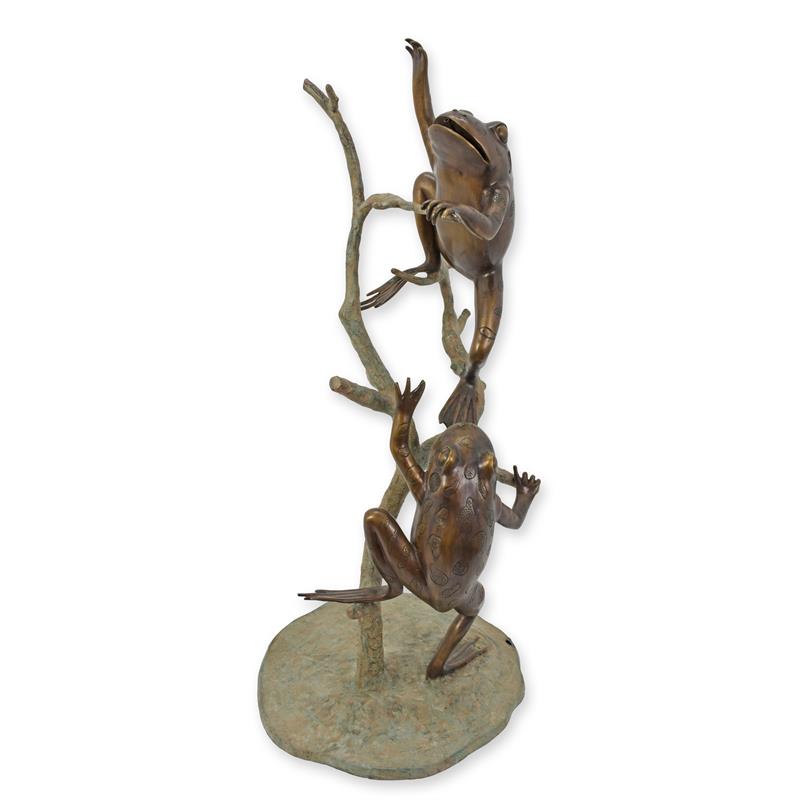 Handgefertigte Bronze Froschskulptur Metallfrösche auf Baumstamm 2