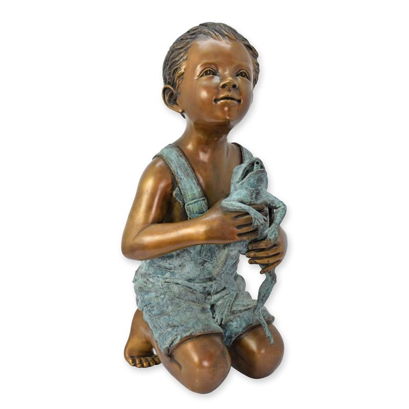 Exquisite Bronzeskulptur Kniender Junge mit Frosch Brunnenfigur 2