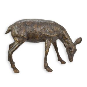 Elegante Bronze Reh Skulptur Bronzefigur eines Rehs mit gesenktem Kopf