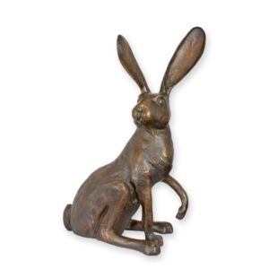 Elegante Bronzehasenfigur Bronzeskulptur Sitzender Hase mit Langen Ohren