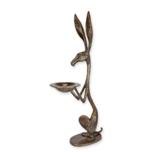 Elegante Bronzehasenskulptur mit Tablett  Exquisite Kunst für Ihr Zuhause