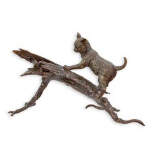Detaillierte Bronze Katzenfigur Elegante Skulptur auf Ast