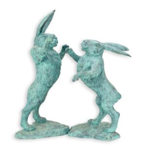 Exquisite Bronze Kampfhäschen Einzigartige Skulpturen kämpfender Hasen