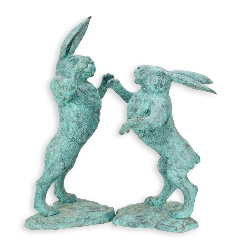 Exquisite Bronze Kampfhäschen Einzigartige Skulpturen kämpfender Hasen 2