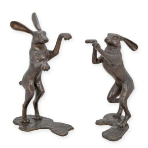 Einzigartige Bronze BoxkampfHasen Skulptur Tanzende Hasenkunst