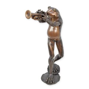 Einzigartige Bronzeskulptur Frosch mit Trompete auf Sockel