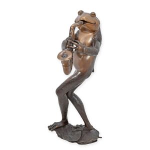 Handgefertigte Bronze Skulptur Frosch spielt Saxophon Meisterwerk