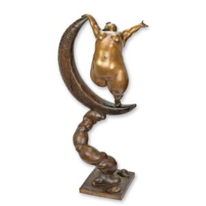 Exquisite Modernistische Bronzeskulptur Voluminöse Tänzerin auf Mondsichel