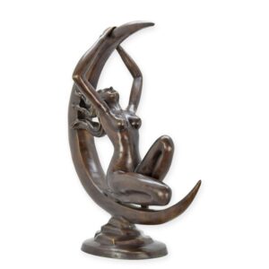 Elegante Bronze Frauenstatue Nackte Frau auf Mondsichel Skulptur