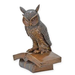 Detaillierte Bronzeeule auf Buch Elegante Skulptur für Sammler