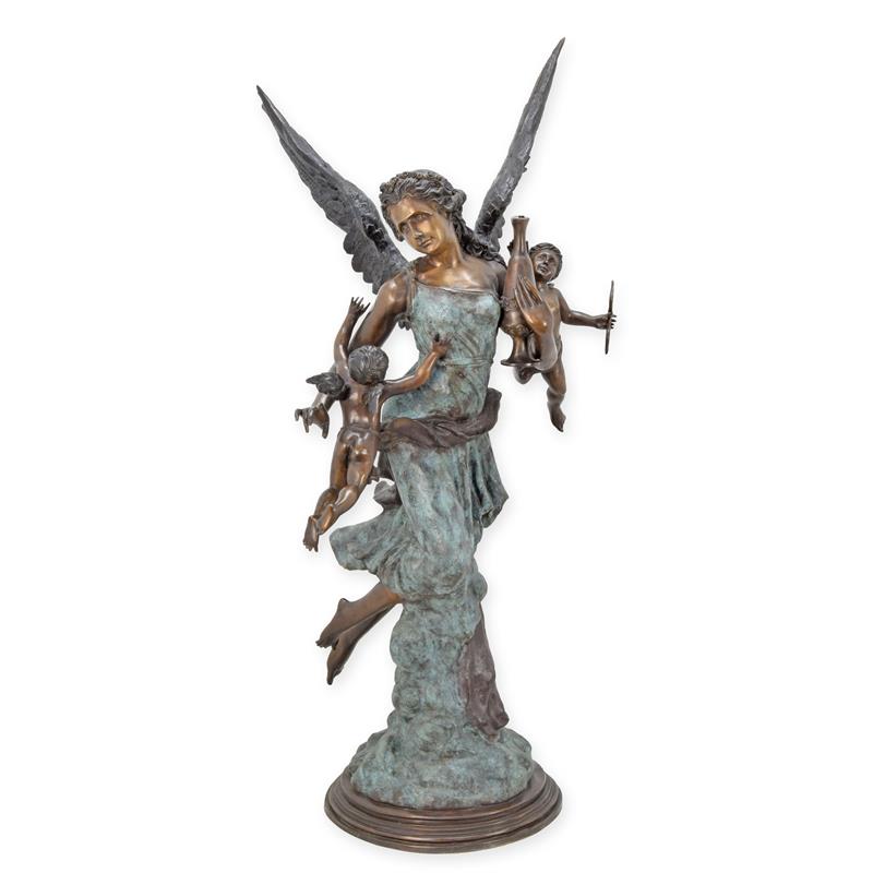 Hochwertige Bronzeengel Skulptur elegante Statue mit Putti-Details 2