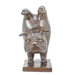 Exquisite Bronze Bulldogge Statue Handstand Hundeskulptur