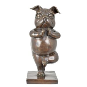 Einzigartige Bronzeskulptur Hund Künstlerische Bulldogge in Yoga-Pose