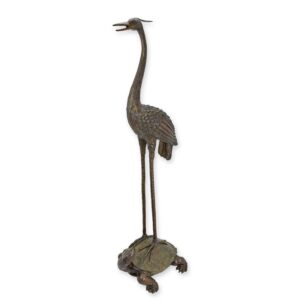Exquisite Bronze Reiher Skulptur Eleganter Metallbrunnen mit Schildkrötenmotiv