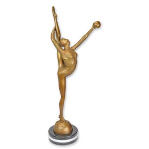 Elegante Bronze Tänzerin Skulptur Ballerina mit Ball Kunstwerk