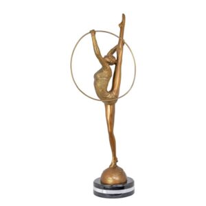 Elegante Bronze Tänzerin Skulptur Akrobatin mit Reifen Statue