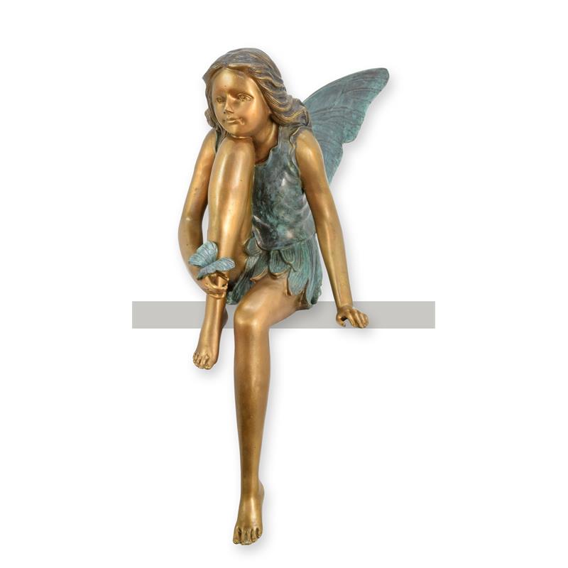 Bronze Fee Skulptur Sitzende Feenfigur mit Schmetterling entdecken 2