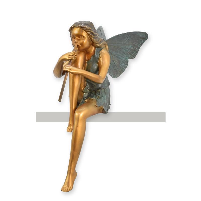 Handgefertigte Bronze Fee Skulptur Sitzende Fee mit Flöte 2