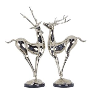 Glänzende Nickelbeschichtete BronzeHirsche Elegante Hirschskulpturen mit Geweih