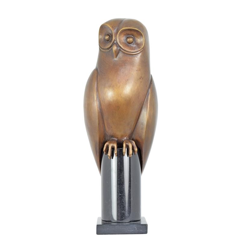 Stilisierte Bronze Eulenskulptur auf Sockel Edle Dekofigur 2