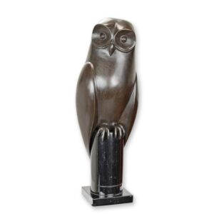 Exquisite Bronze Eulenskulptur Stilisierte Metalleule auf Sockel