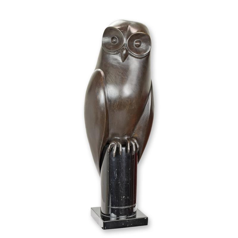 Exquisite Bronze Eulenskulptur Stilisierte Metalleule auf Sockel 2