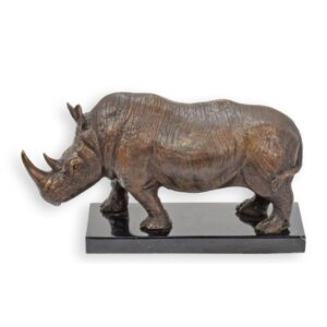Exquisite Bronze Nashorn Skulptur Metallische Statue auf Sockel