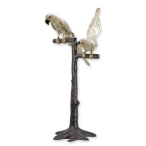 Elegante Bronze Papageien Skulptur Detaillierte Vögel auf Ast