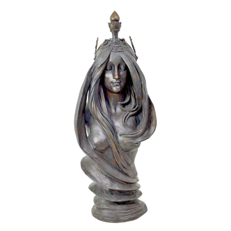 Exquisite Bronze Büste La Nature Kunstvolle Skulptur mit fließenden Haaren 2