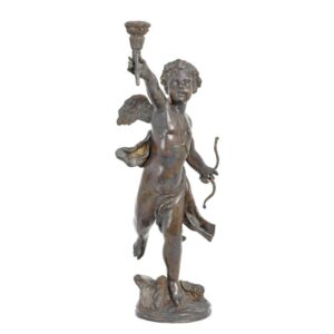 Antiker Bronze Amor Kerzenhalter Eleganter Putto mit Fackelhalter