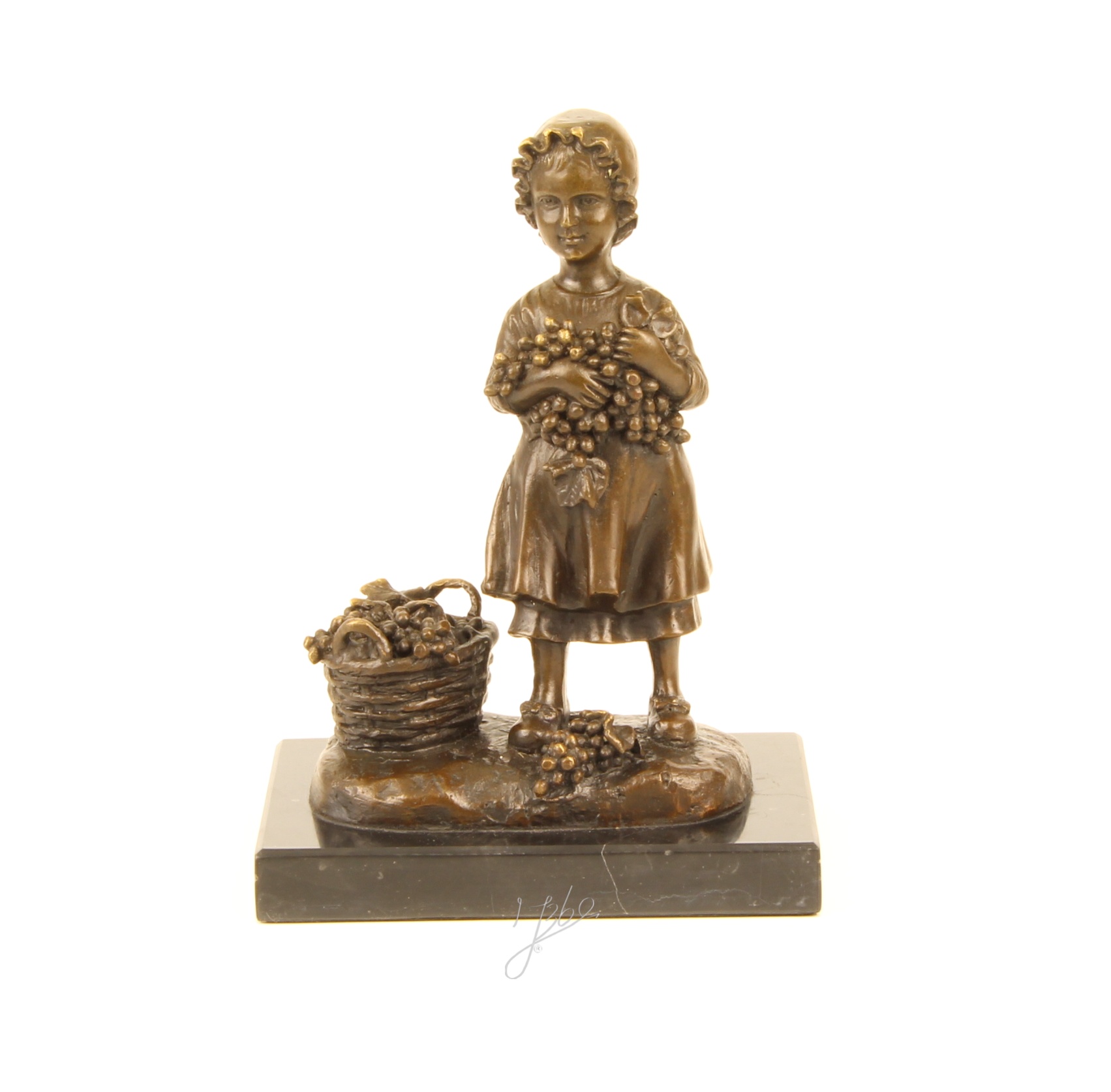 Elegante Bronze Mädchen Skulptur Bronzestatue eines Mädchens mit Trauben 3