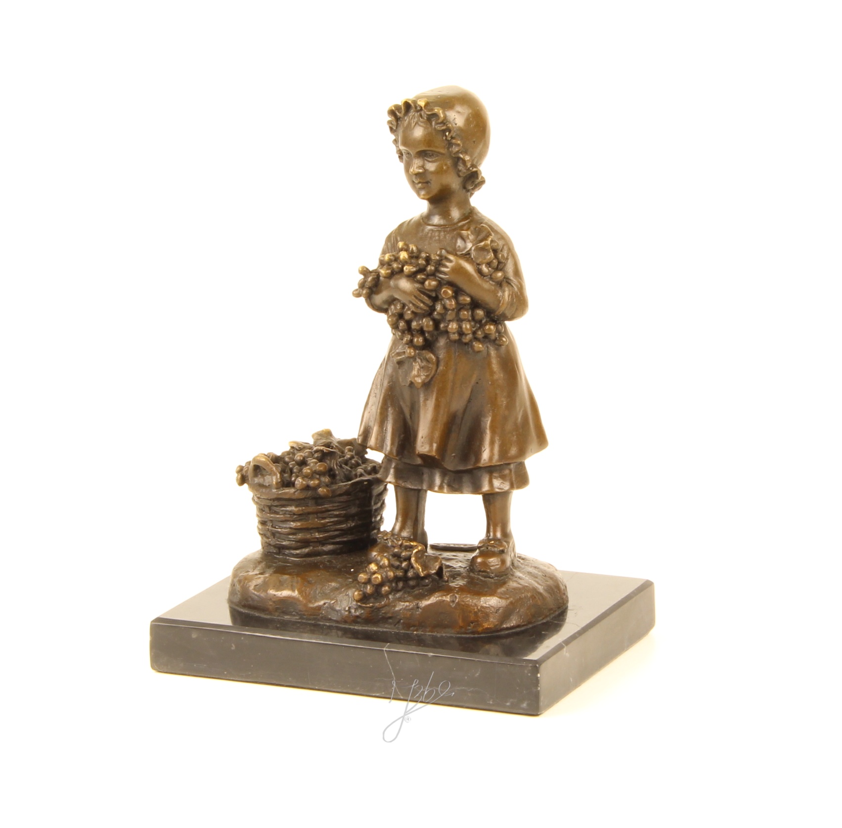Elegante Bronze Mädchen Skulptur Bronzestatue eines Mädchens mit Trauben 5