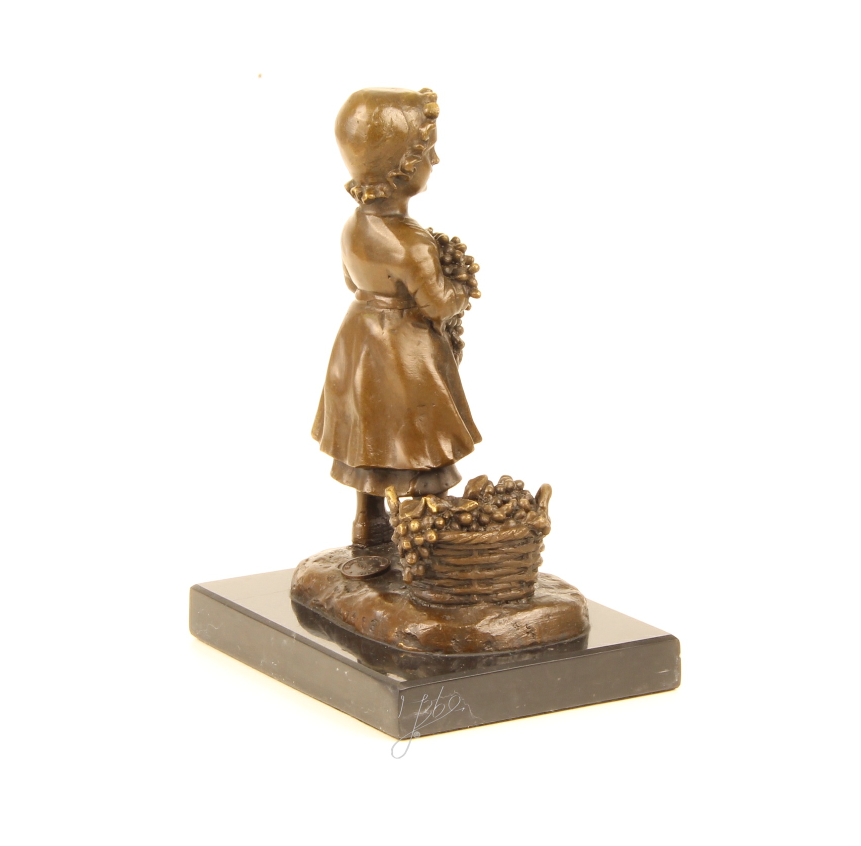 Elegante Bronze Mädchen Skulptur Bronzestatue eines Mädchens mit Trauben 13