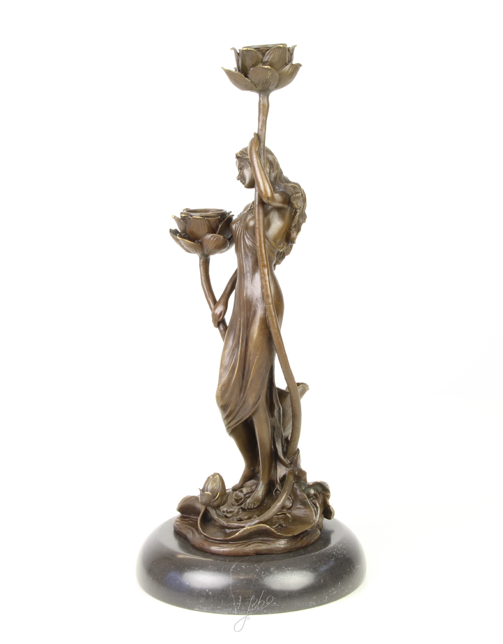 Eleganter Jugendstil Bronze Kerzenhalter Art Nouveau Skulptur mit Figur 5