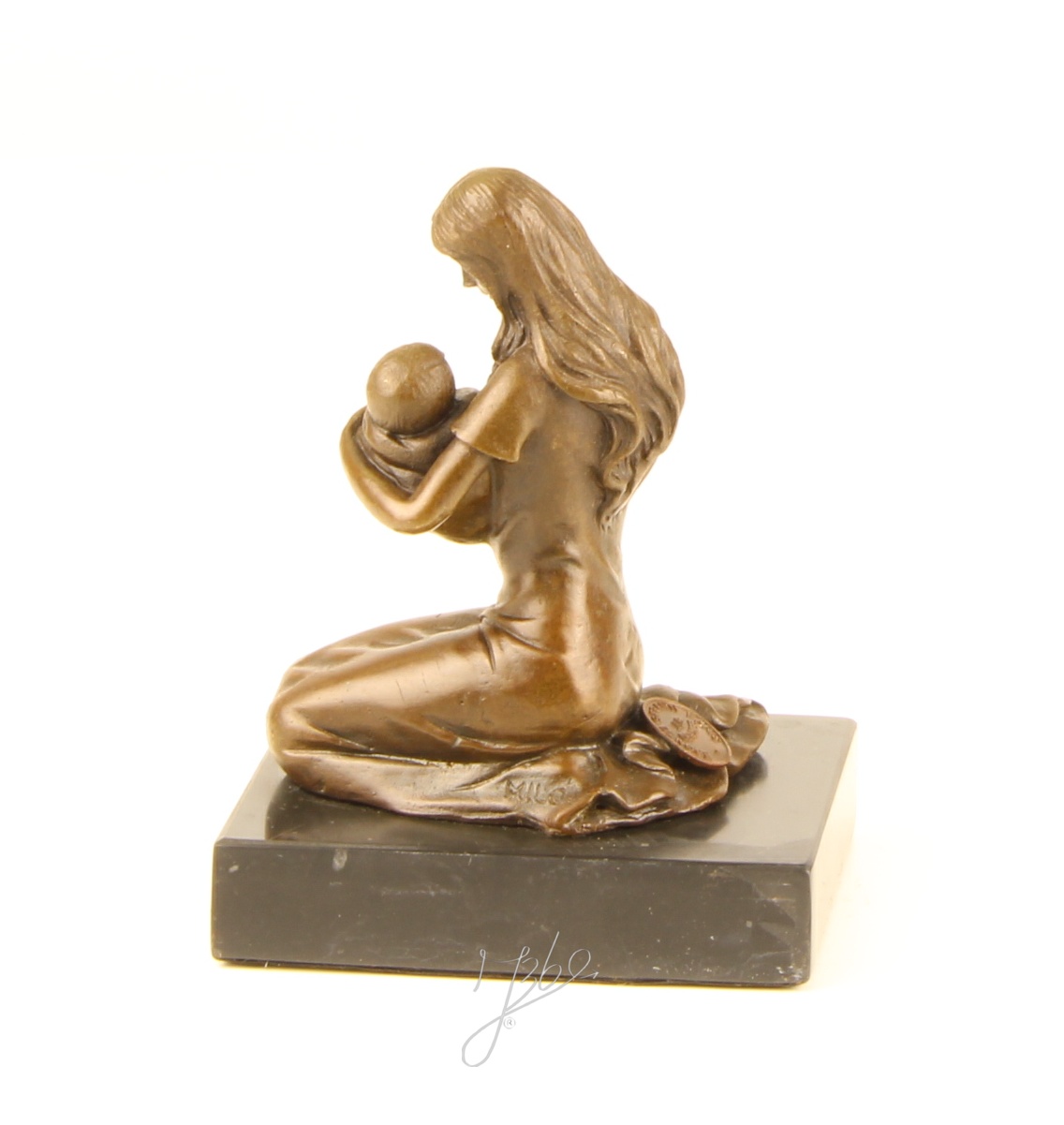 Einzigartige Bronze Mutter-Kind-Skulptur kniende Frau mit Baby 7