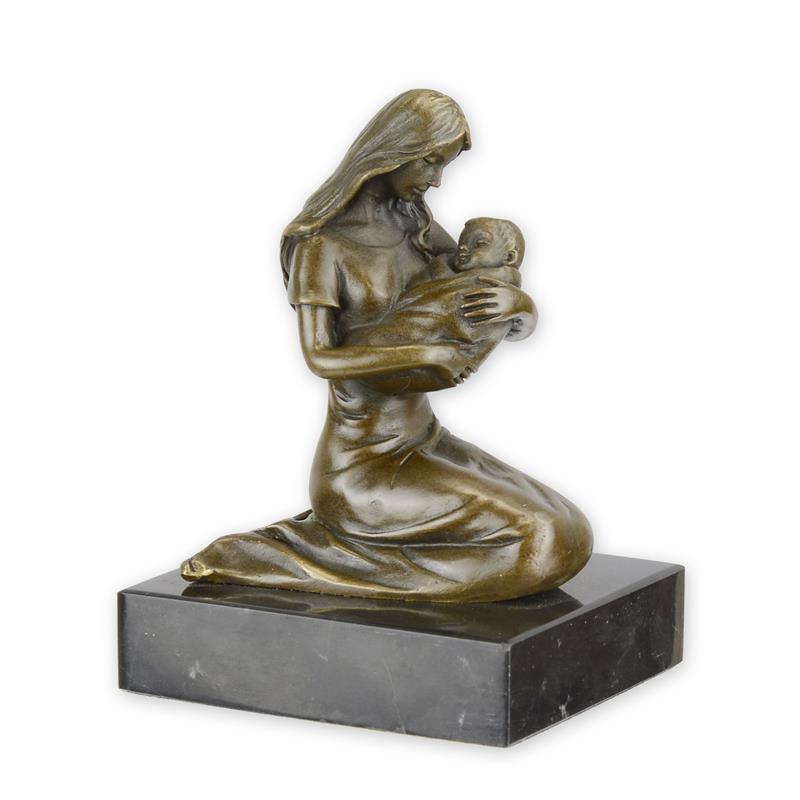 Einzigartige Bronze Mutter-Kind-Skulptur kniende Frau mit Baby 2