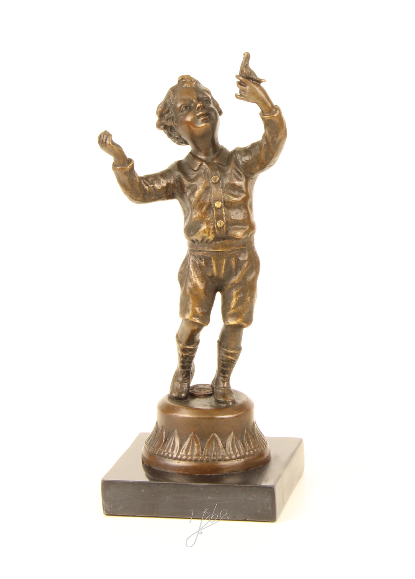 Handgefertigte Bronzejunge mit Taube Skulptur Elegante Kunst 3
