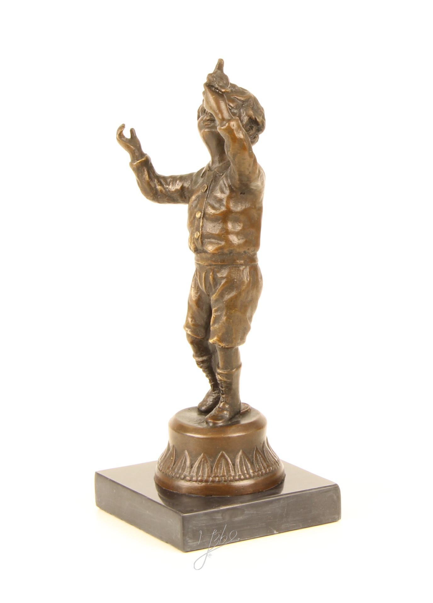Handgefertigte Bronzejunge mit Taube Skulptur Elegante Kunst 6