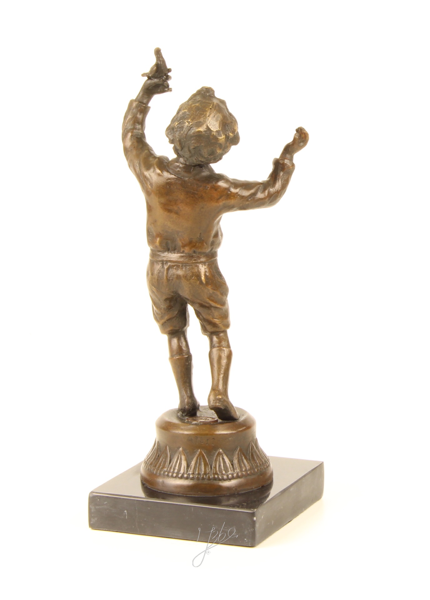 Handgefertigte Bronzejunge mit Taube Skulptur Elegante Kunst 11