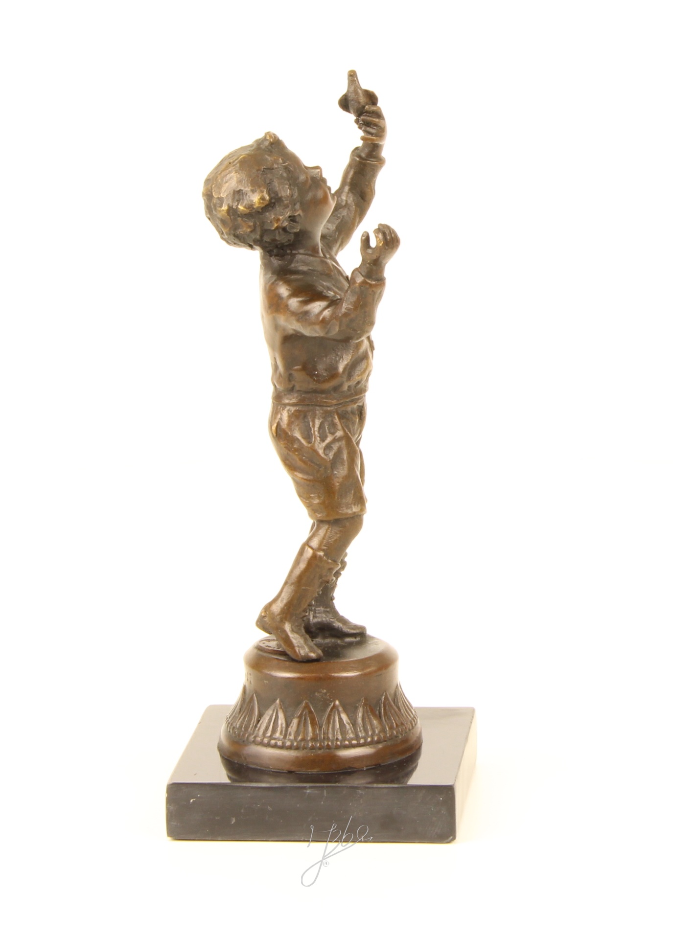 Handgefertigte Bronzejunge mit Taube Skulptur Elegante Kunst 13