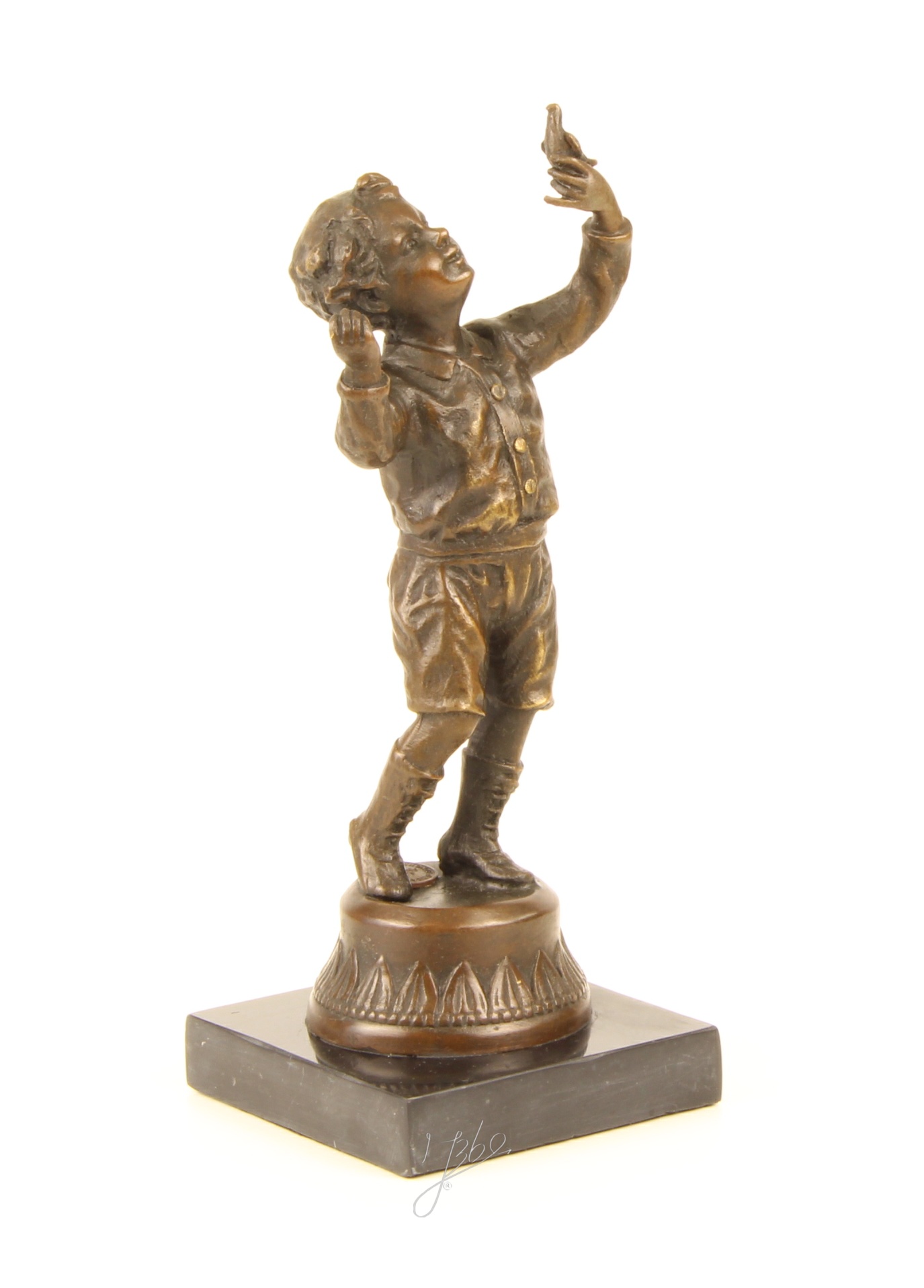 Handgefertigte Bronzejunge mit Taube Skulptur Elegante Kunst 15